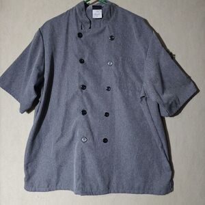 Aramark Chef Shirt Mens Size 2XL Gray And Black Zipped Pocket Short Sleeve